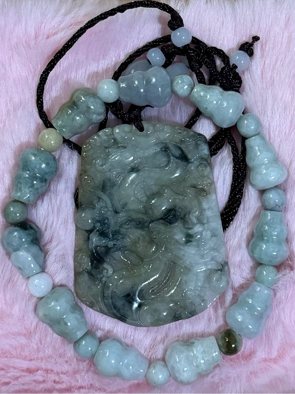 2 Certified Green Natural A Jadeite Carved Dragon 生意兴隆 Pendant Necklace Bracelet